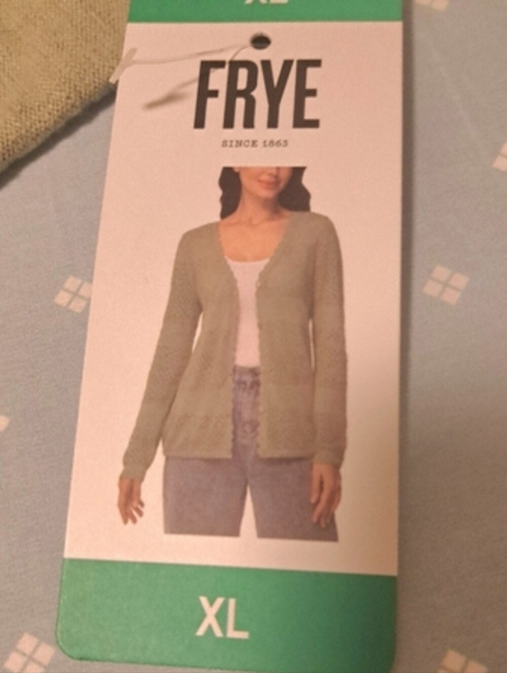 FRYE CARDIGAN seagrass SIZE XL extra button MACHINE WASH chest measures 46"- new